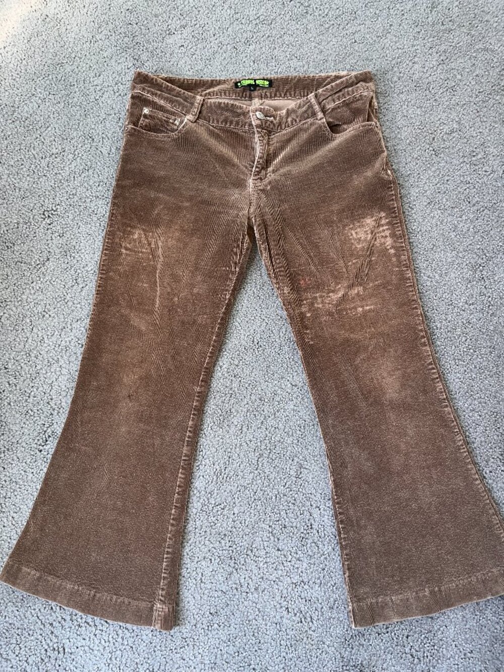 Y2K TUNNEL VISION MELODY BROWN CORDUROY HIPPIE FLARE FLOWER POCKET JEANS - L - Picture 3 of 15